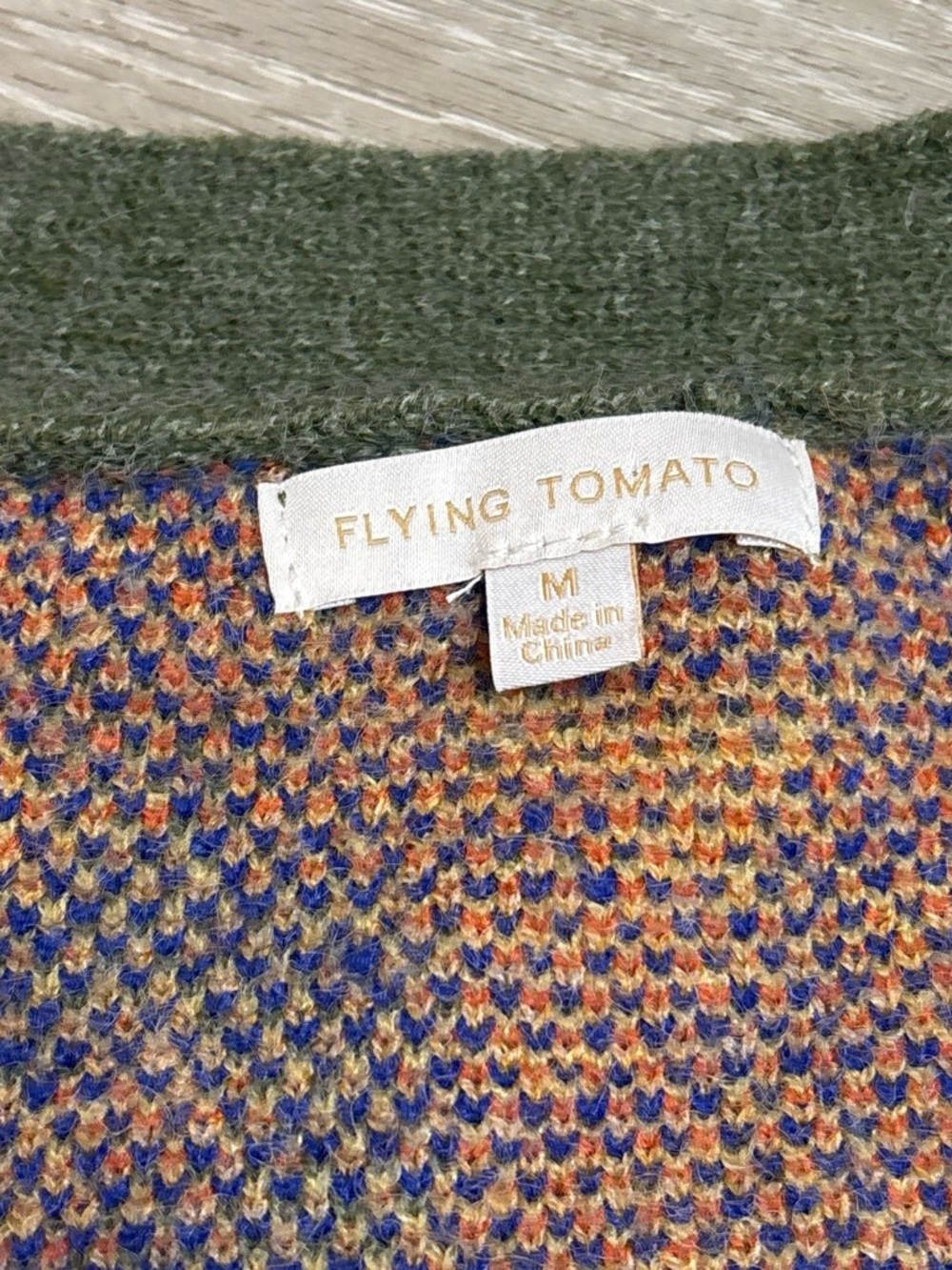 Flying Tomato Olive Green Abstract Floral Knit V-Neck Cardigan Sweater Medium - Picture 2 of 4